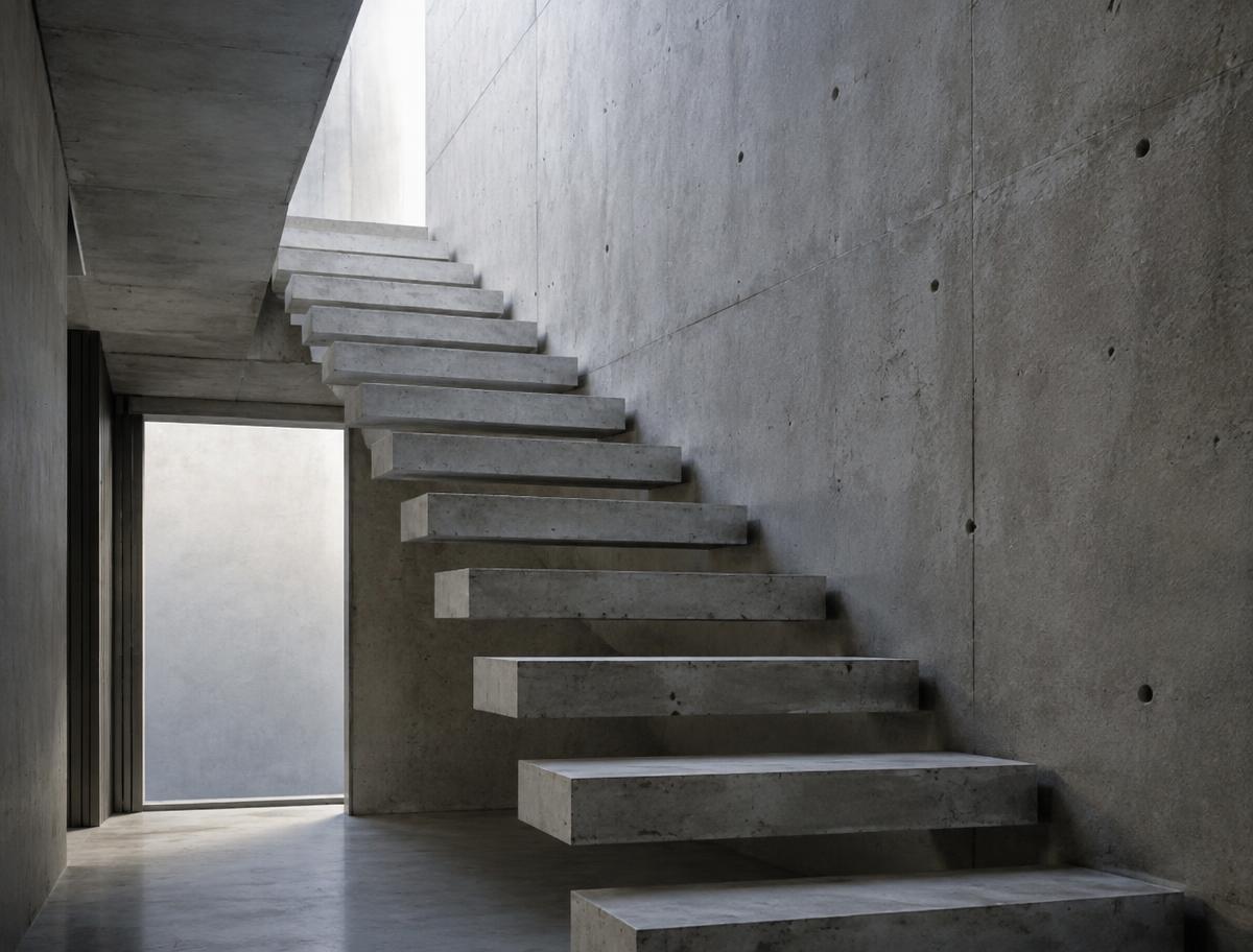 Escada escultural em concreto aparente