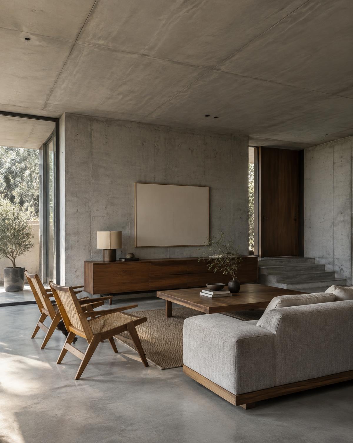 Interior em concreto aparente com acabamento fino