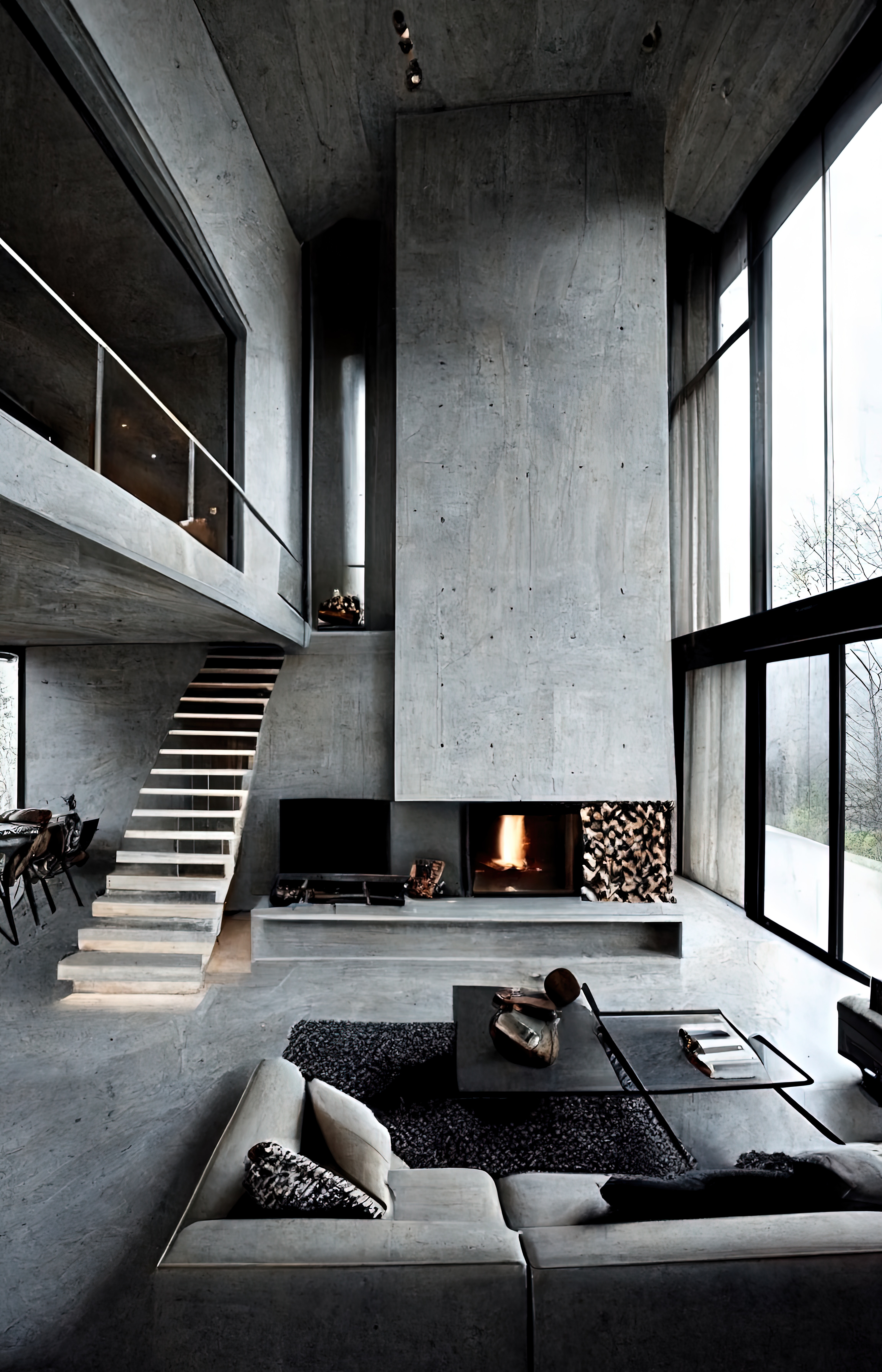 Sala com concreto aparente