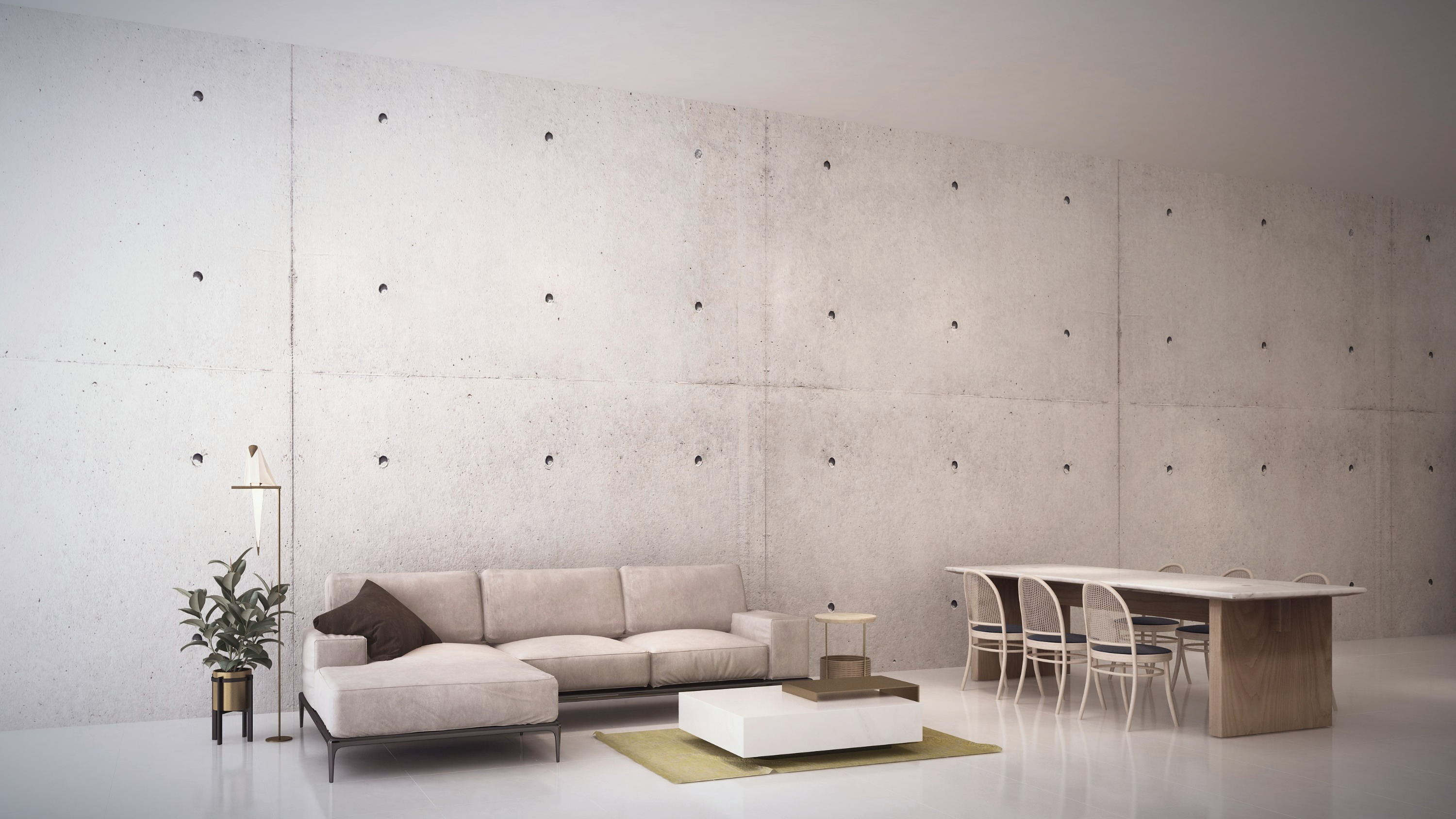 Sala de estar em concreto aparente